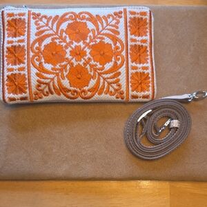 Orange and Cream Embroidered Clutch